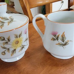 vintage Chrysanthemum cream and sugar set marked on bottom.